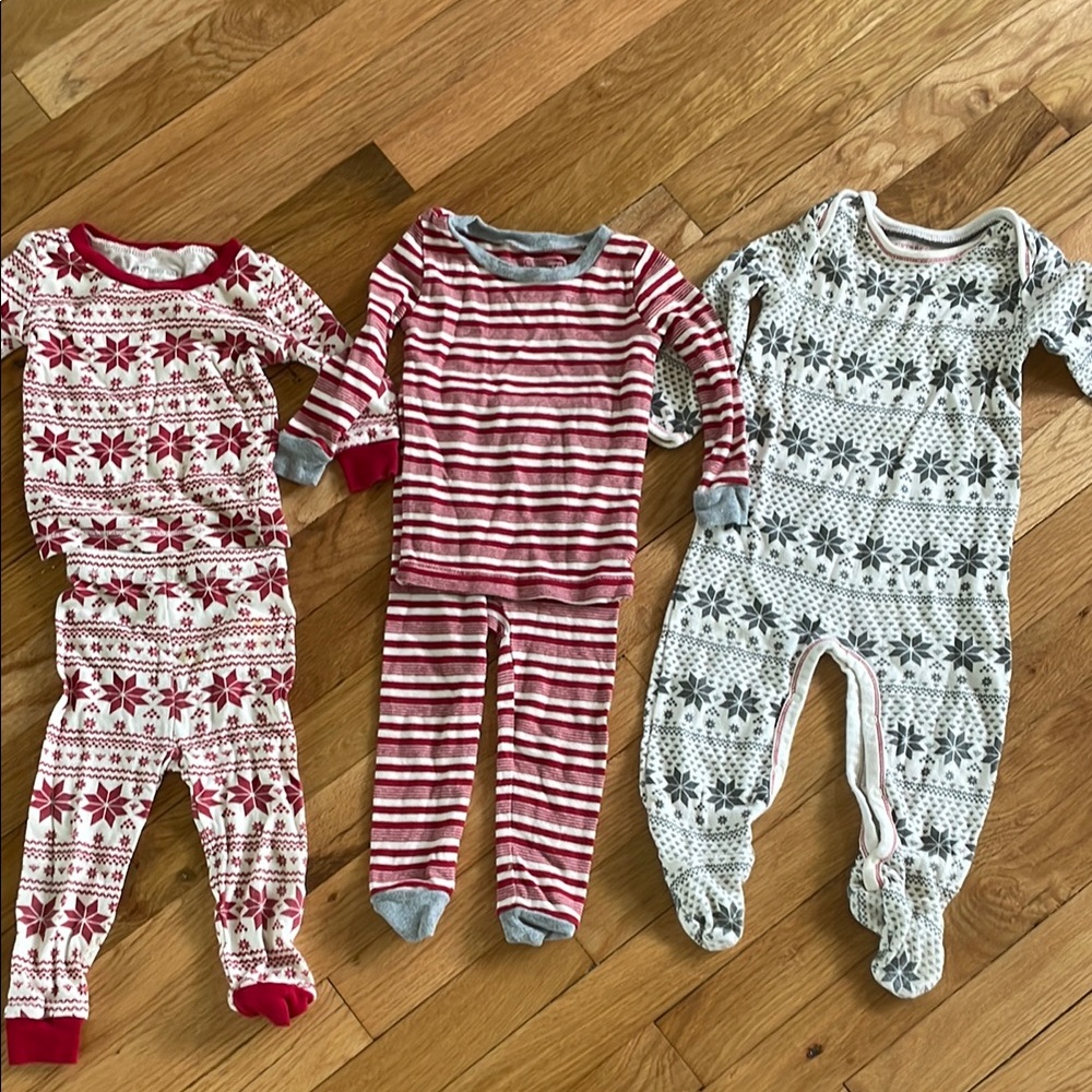 Burts bees baby Cozy Kids One Piece Pajama Set - Red, Gray, and White